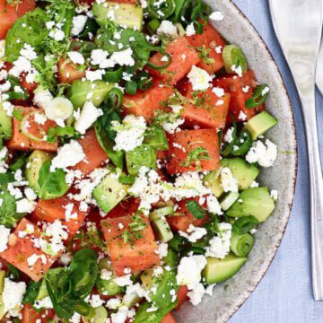 i gang Løs sund fornuft Vandmelonssalat - Opskrift på salat med vandmelon, feta og lime
