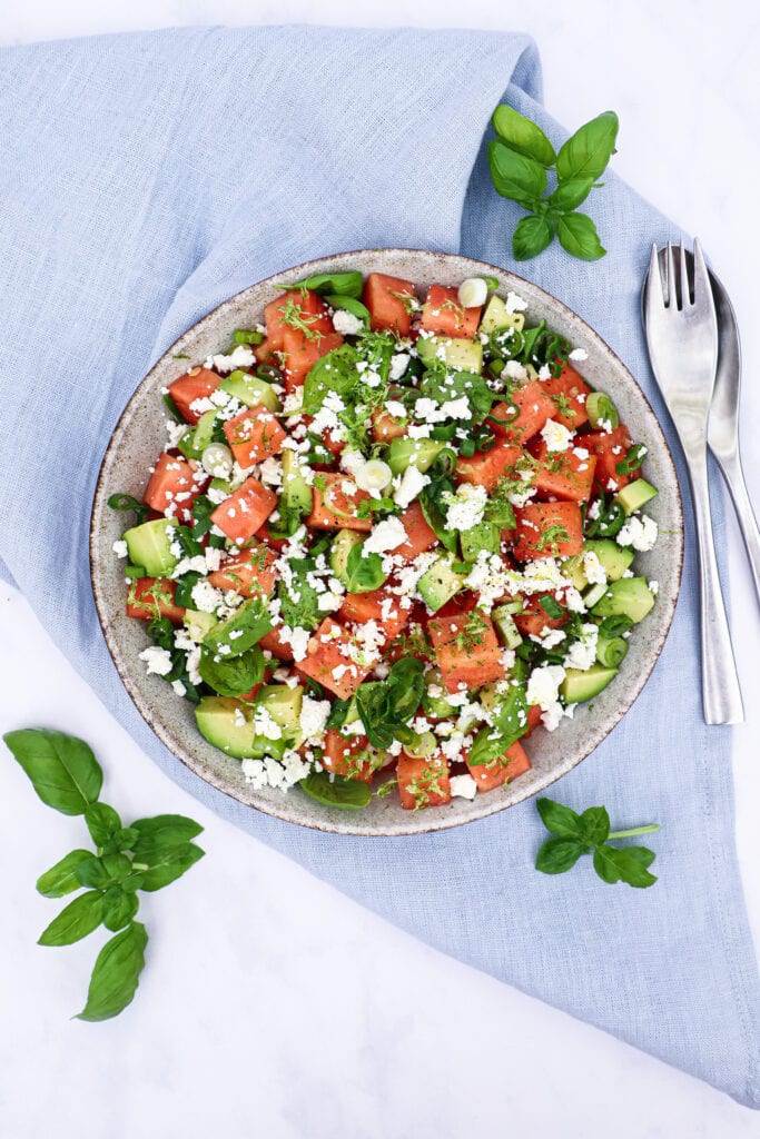 Vandmelonssalat - Opskrift på salat med vandmelon, feta og lime