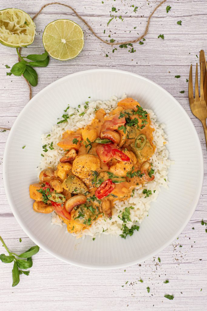 Vegetarisk panang med græskar og blomkål - Opskrift på vegetar panang